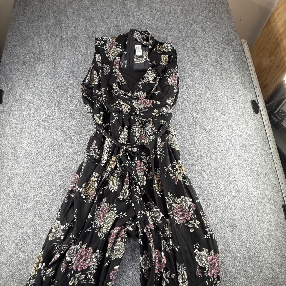City Chic Lush Floral Jumpsuit Black Pink Sleeveless Wide Leg Plus Size XXL NWT